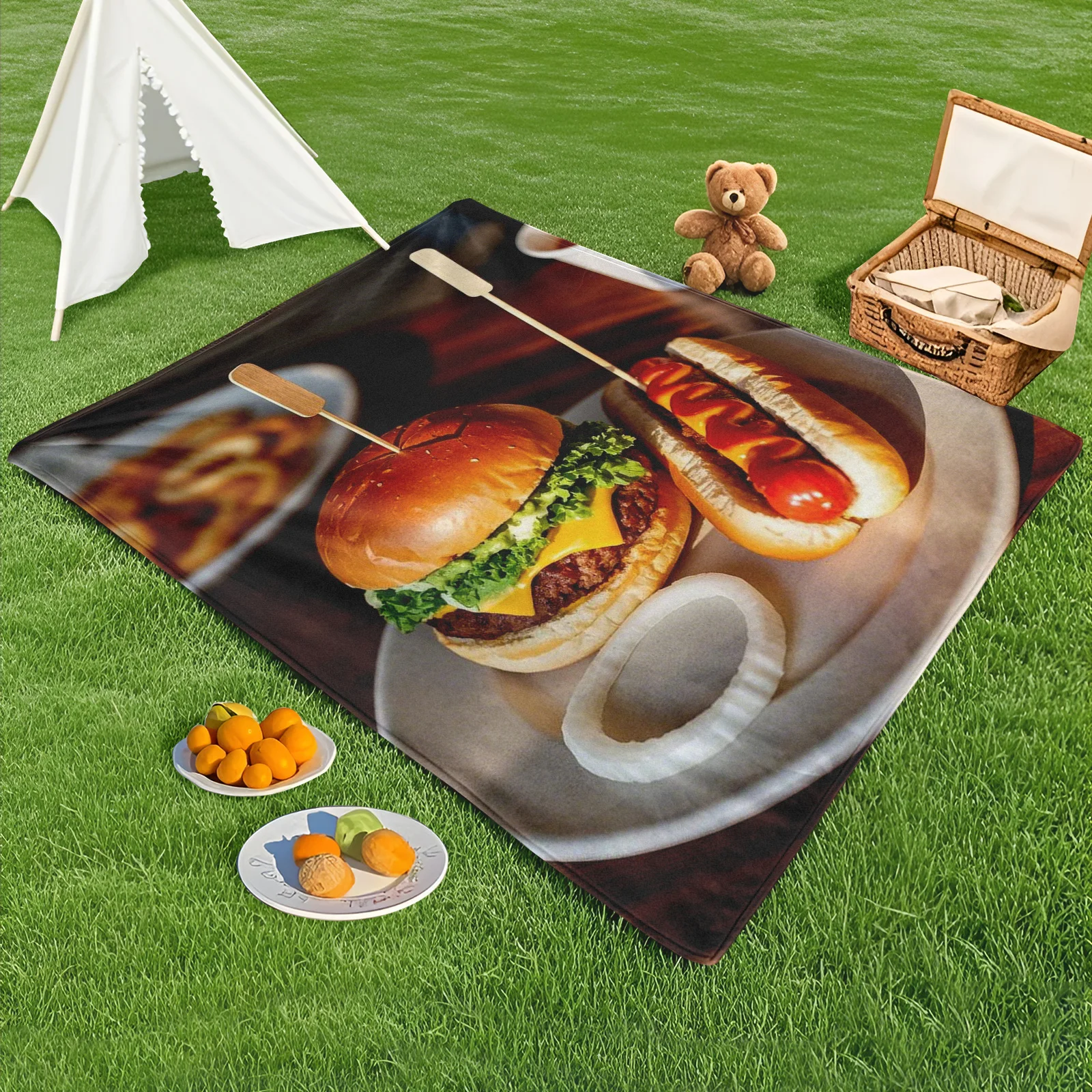 Burger Hot Dog Dip Sauce Outdoor Blanket For Picnic Camping Adventure Warm Durable Design