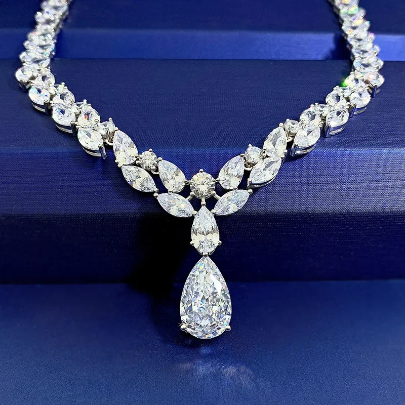 

Handmade Moissanite Diamond Necklace 925 Sterling Silver Party Wedding Chocker Necklace for Women Bridal Pendant jewelry Gift