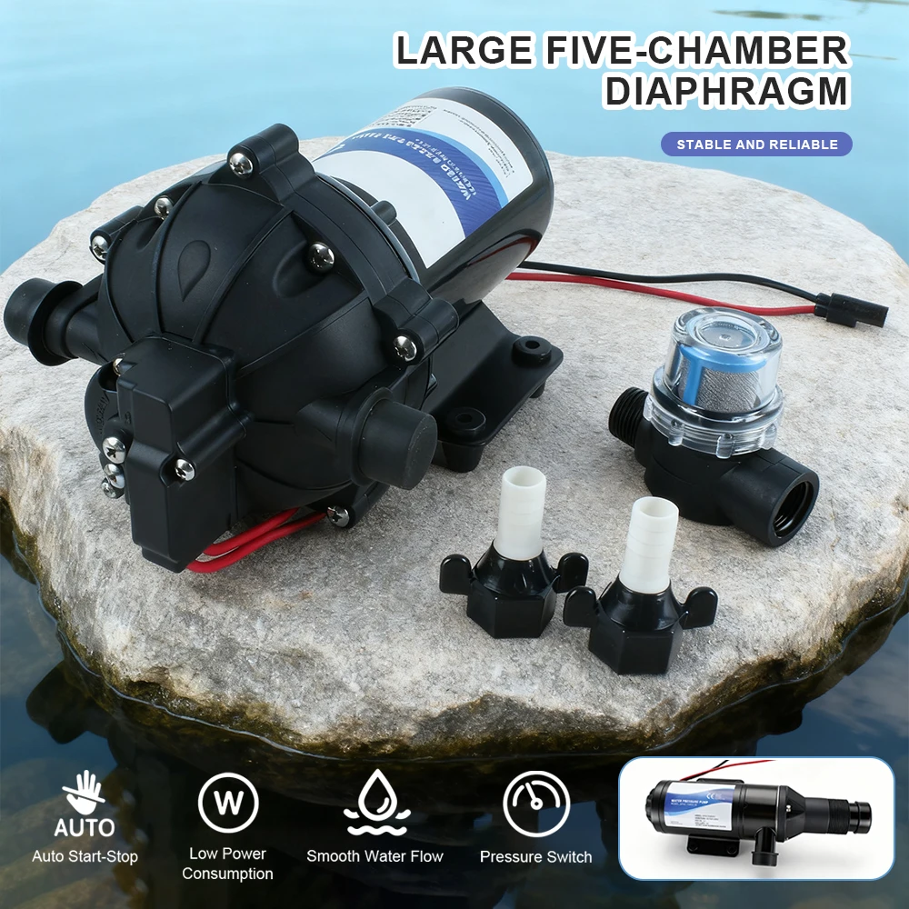 

Автоматический диафрагменный водяной насос 12 В, компактный портативный самовсасывающий электрический насос высокого давления для ирригационных систем, автодомов и кемпинга