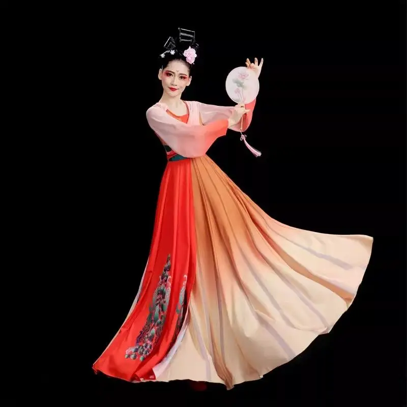 Traditional Chinese Folk Dance Costume for Woman Ancient Elegant National Costumes Fan Umbrella Hanfu Clothing Practice Clothes