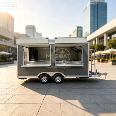Large Size Dual Axle Mobile Food Trailer With Double Serving Windows Heavy Duty Concession Food Cart For Outdoor Fair Festival