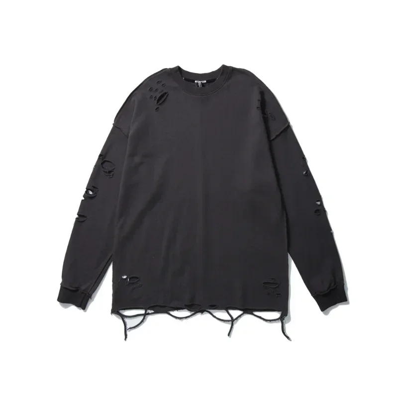 2025 Y2k Vintage Aging Breaking Cutting Sweatshirt Streetwear Loose Pullover Hole Fashion Oversize Autumn Hip-hop Thin Tops