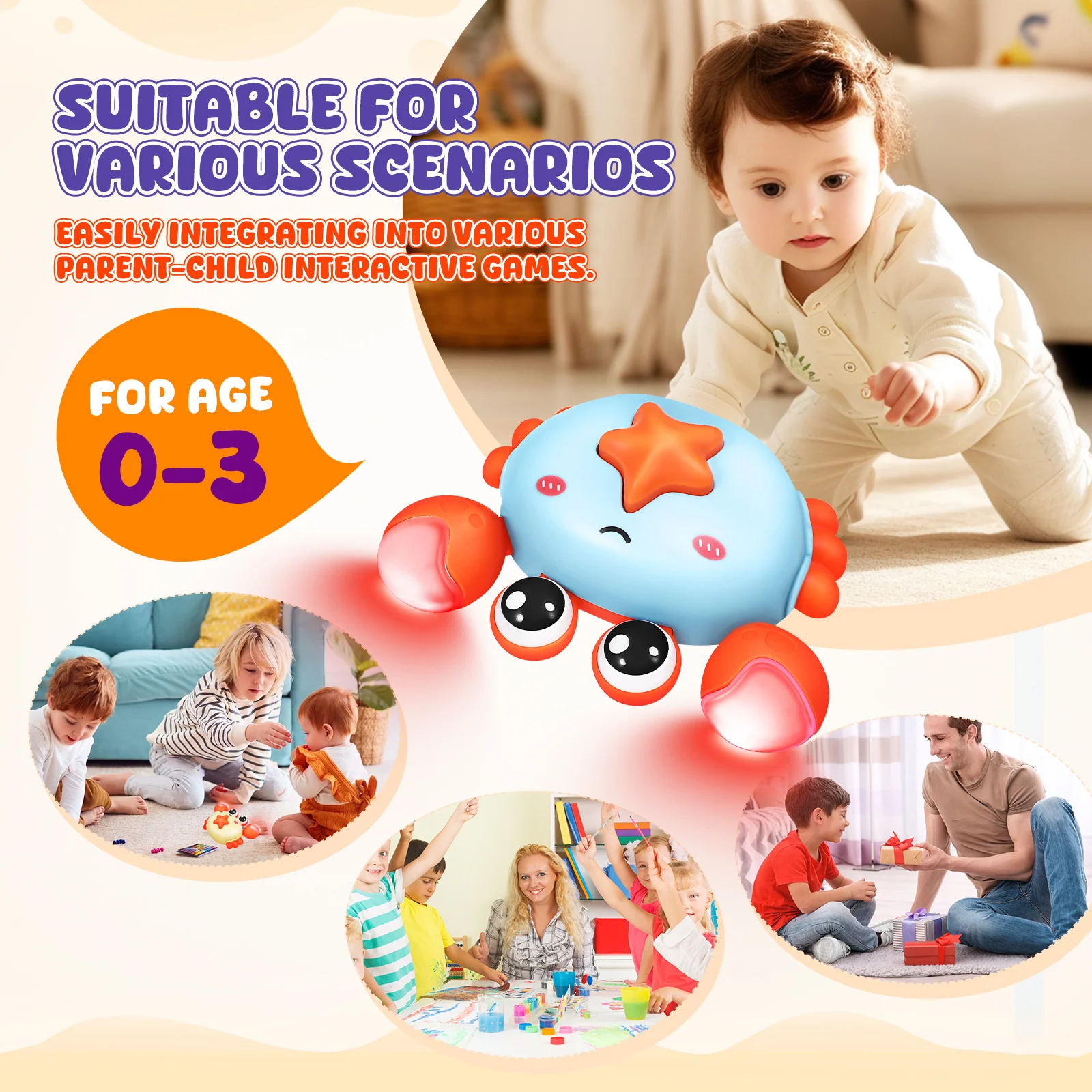 4 pièces enfants tirer vers l'arrière crabe voitures presse pour aller lumière interactive ramper bébé crabes Goodie sac bourrages prix de classe