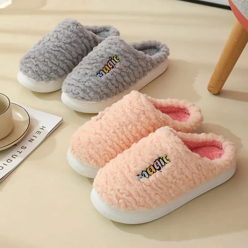 2024 new cotton slippers women's home warm thick bottom couple soft bottom fluffy slippers winter 36-46 4648