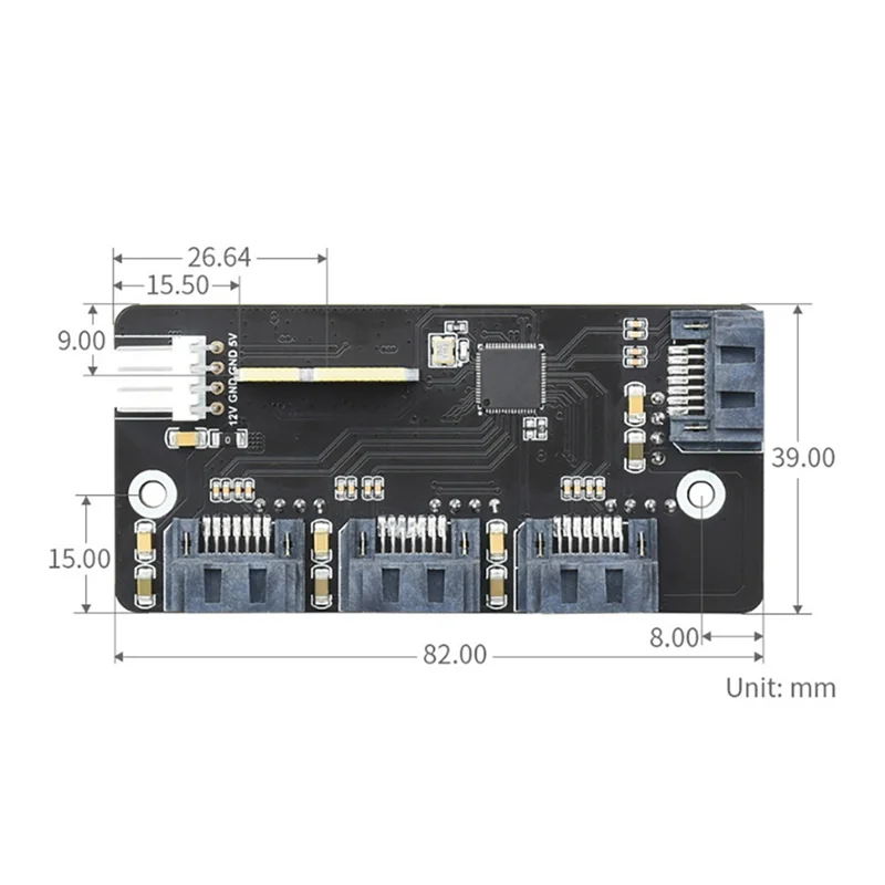 Waveshare PCI-E to Four-Way SATA3.0 6Gbps High-Speed SATA Interface Expansion Card Supports CM4 with SATA Cable