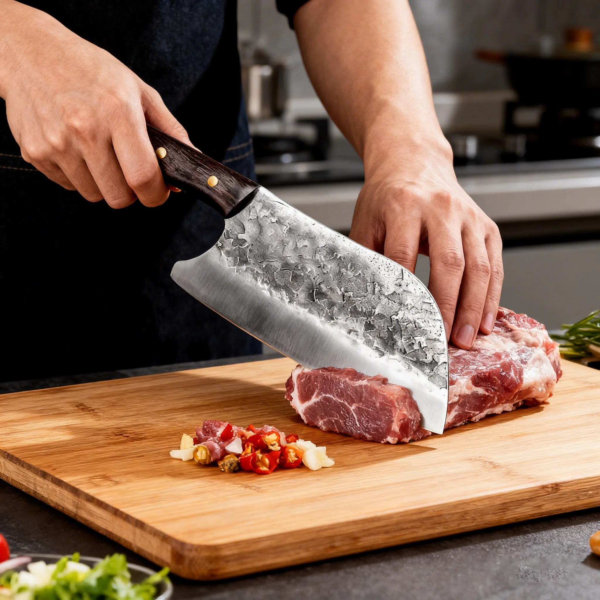 Handmade Forged Kitchen Knife Chef Knife High-carbon Bone Chopper Traditional Butcher Cleaver Slicing Knife Cooking Tools