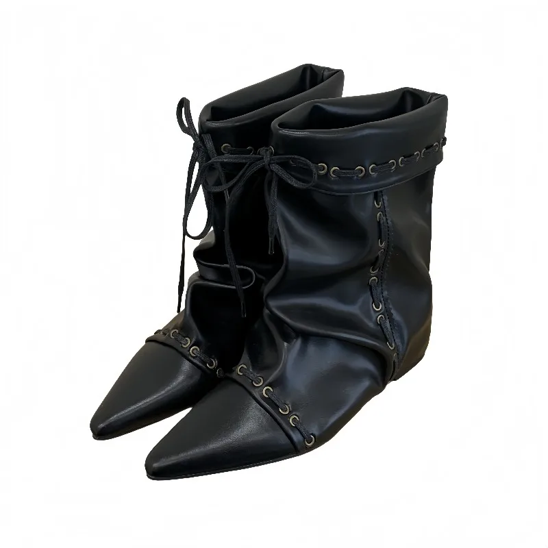 

Очаровательные мягкие осенне-зимние короткие ботинки с острым носком и широкими икрыми утягивающими ботильоны в корейском стиле, модные увеличивающие внутреннюю часть