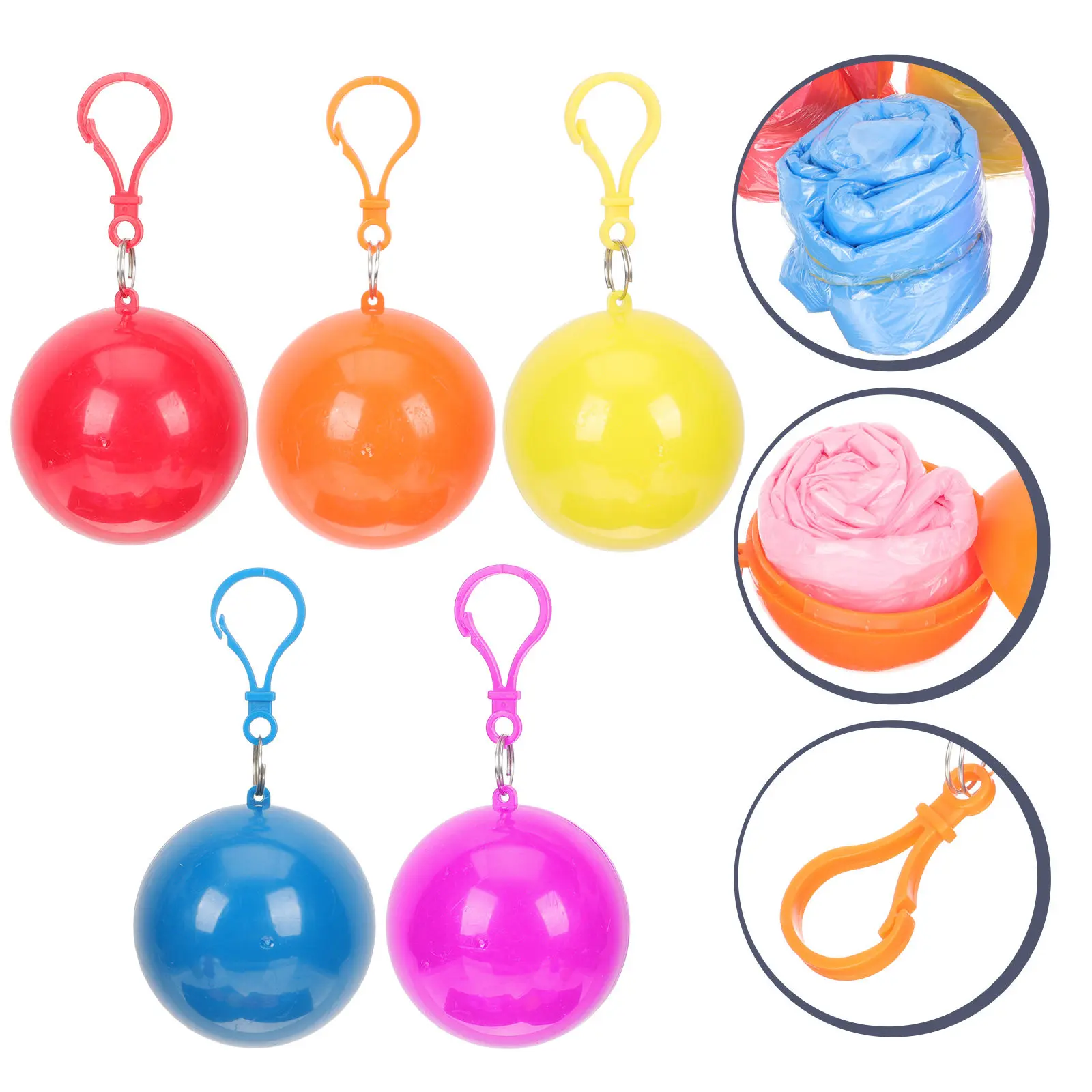 5Pcs Portable Waterproof Raincoats Foldable Keyring Rain Ponchos Compact Lightweight for Outdoor Camping Fishing Sports Rainwear