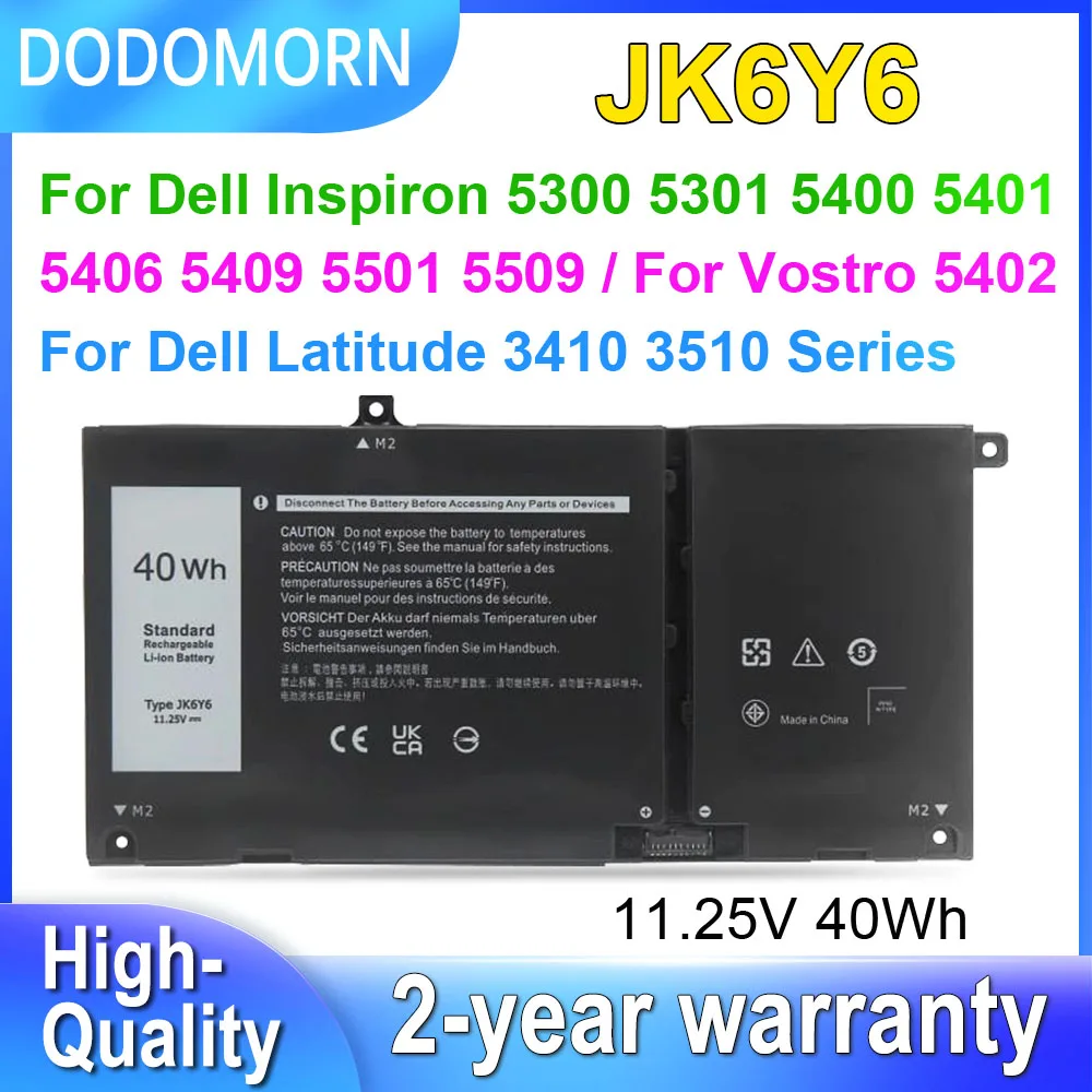 DODOMORN JK6Y6 Laptop Battery For Dell Inspiron 5300 5301 5400 5401 5406 5409 5505 5509 Vostro 5501 5502 5402 Latitude 3410 3510