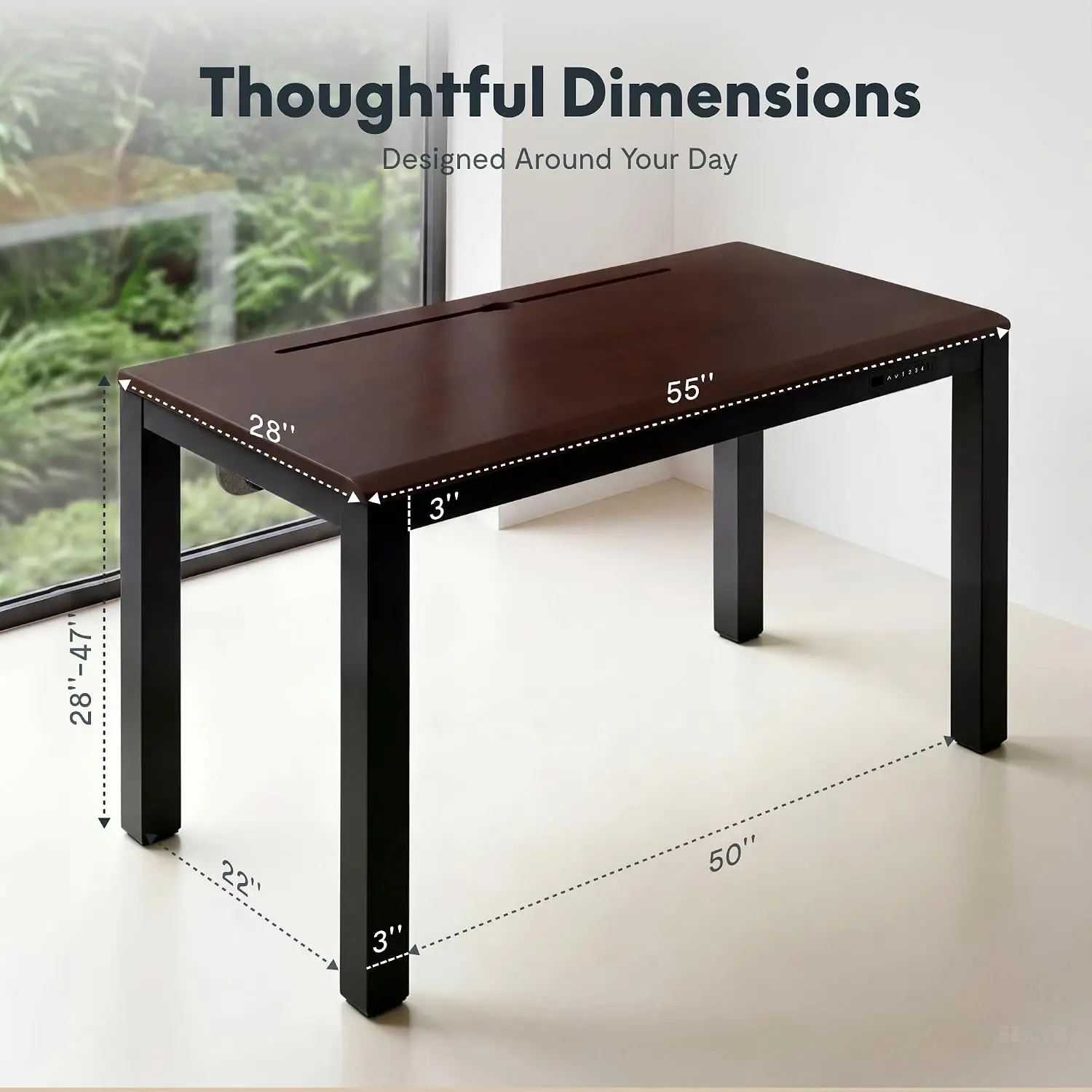 4-Leg Electric Standing Desk, Height Adjustable Workstation, Walnut Finish, Customized