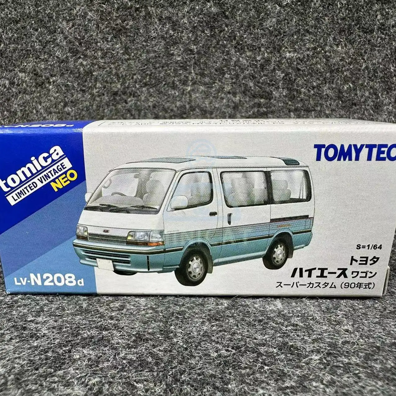 TAKARA TOMY Tomytec 1:64 TLV LV-N208d Toyota Hiace Minivan Kompressionsmodell aus blauer und weißer Legierung, Jungenspielzeug, Kindergeschenk