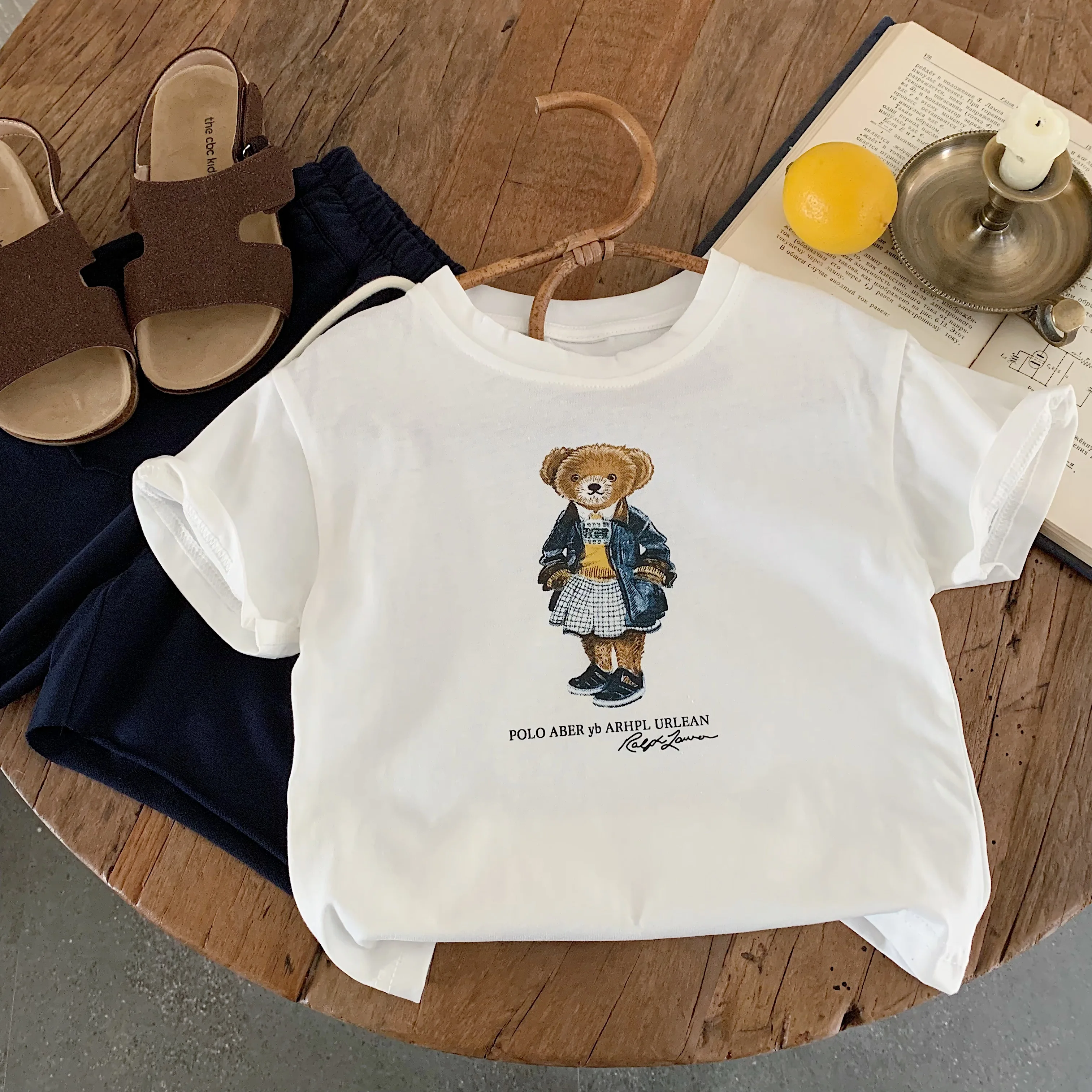 2026 Kinder-Rundhals-T-Shirt aus Reiner Baumwolle, Sommer-Cartoon-Bären-Print-T-Shirt, Koreanischer Stil Bedrucktes Oberteil für Jungen und Mädchen – Detail 2