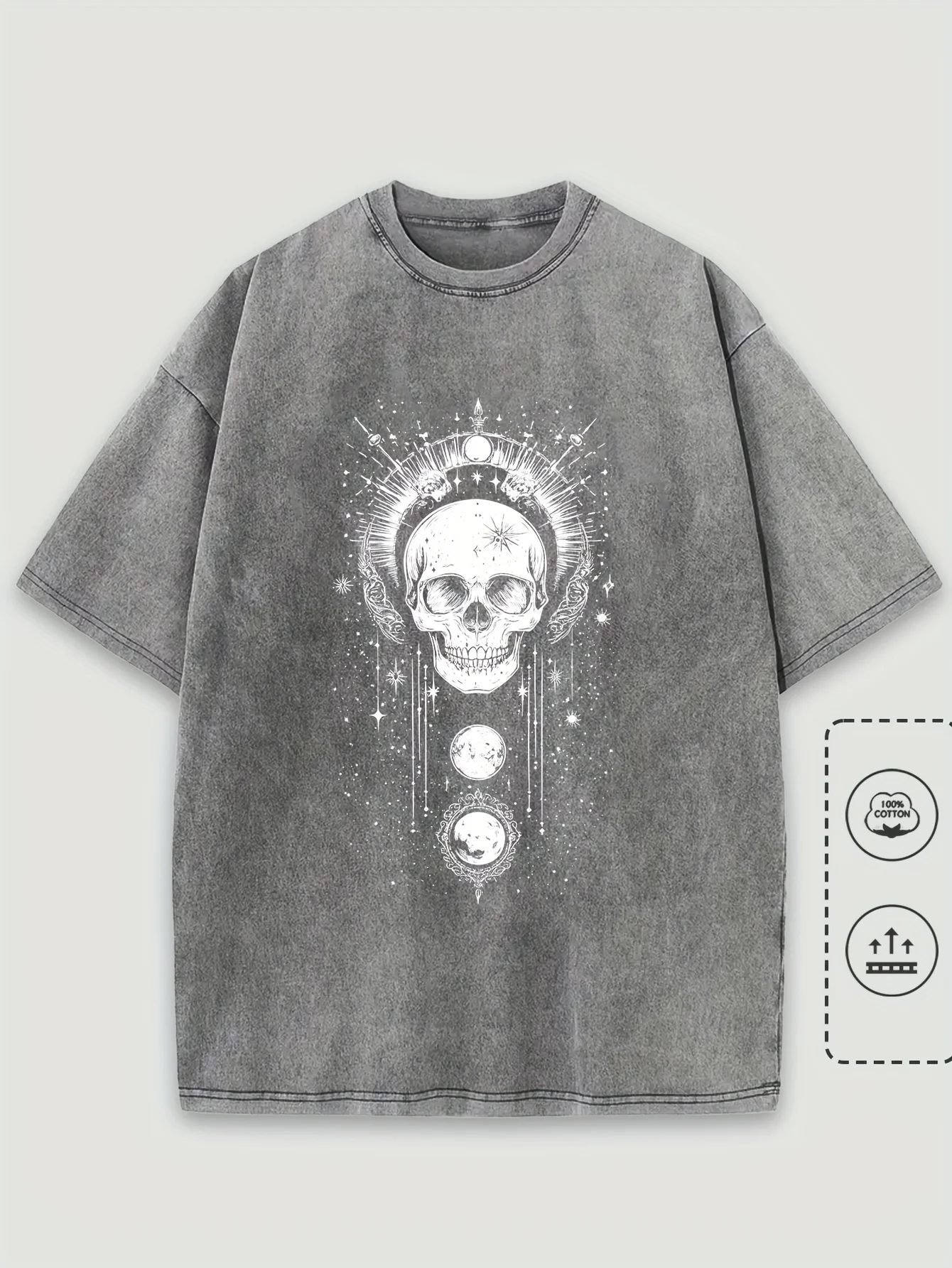 

Men'S 100% Cotton Graphic T-Shirt - Astronaut Skull & Planets Design, Loose Fit Streetwear, Stretchy & Machine Washable,