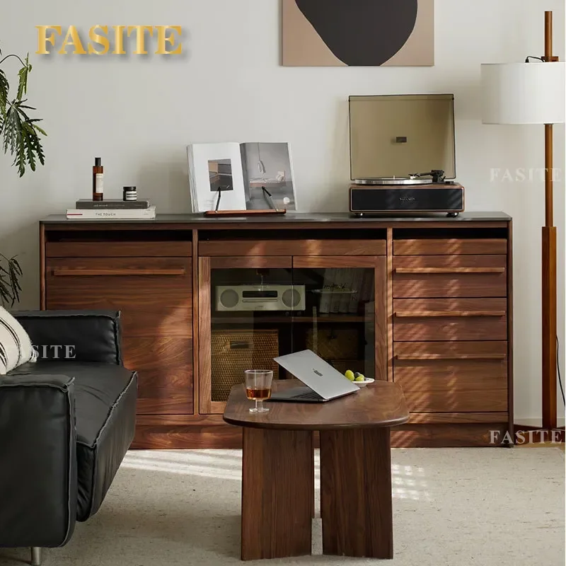 For North American Black Walnut Dining Side Cabinet Solid Wood Modern Simple Household Wine Cabinet Kitchen Against Wall Rock