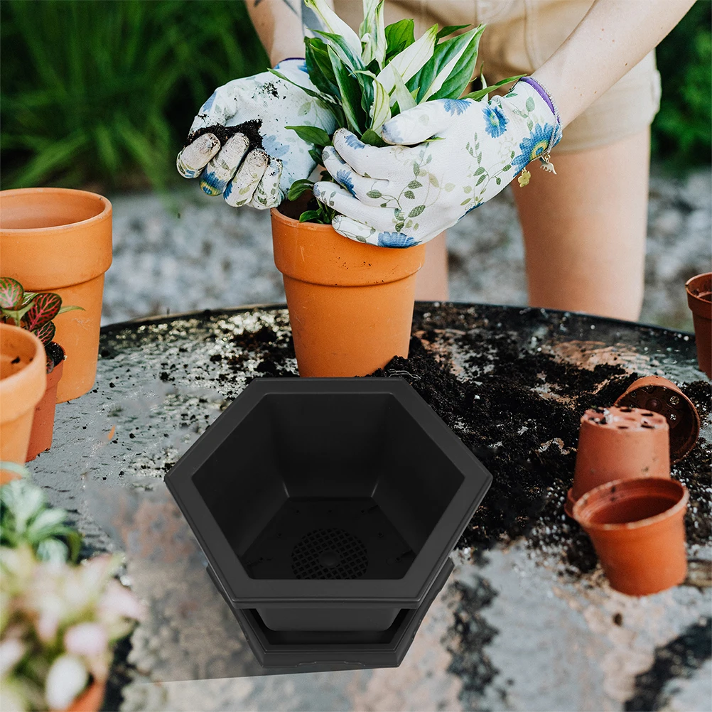 

2 Sets Hexagonal chid Pots Large Bonsai Tree Planter Wide Mouth for Indoor Plants Gardening Plastic Flowerpots Balcony Herb