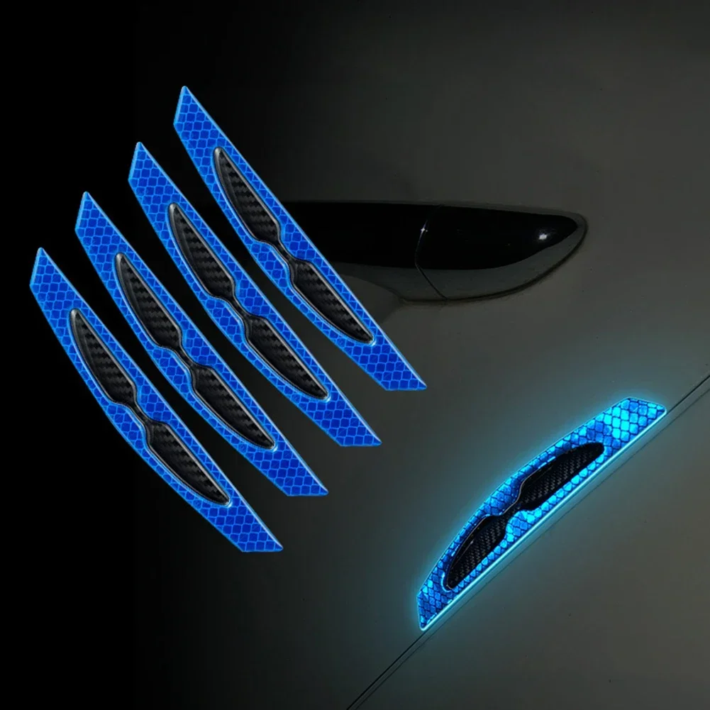 4X Car Door Anti-collision Strip Carbon Fiber Reflective Sticker Bumper Leaf Plate Universal Body Warning Decorative Sticker