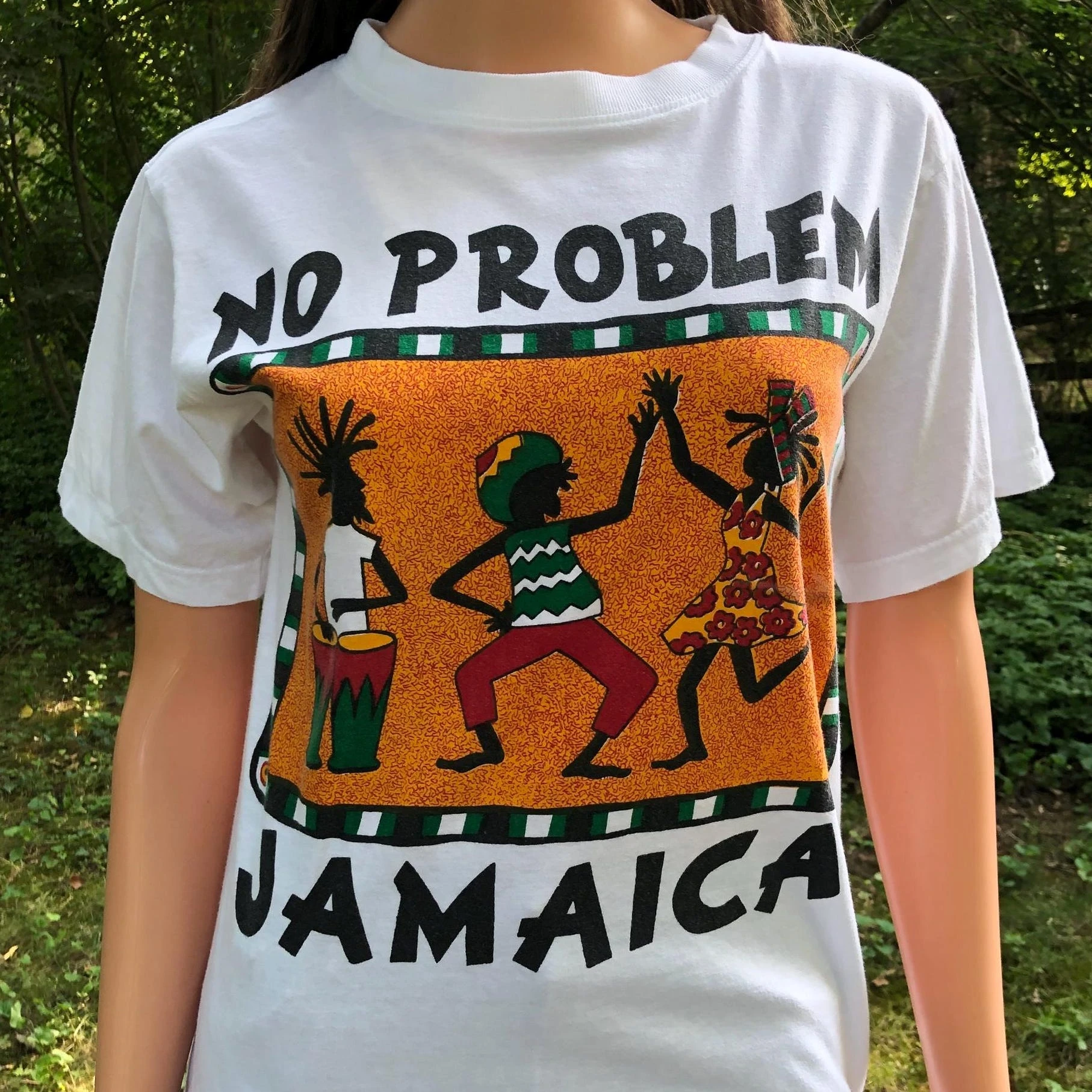 Vintage Jamaica Souvenir T Shirt 90s No Problem Cotton Tee Summer Women's Round Neck Printed T-shirt