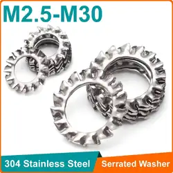 100-3/ M2.5 M3 M4 M5 M6 M8 M10 M12 M14 M16 M18-M30 304 Stainless Steel Anti-Slip Anti-Loosening External Multi Tooth Lock Washer