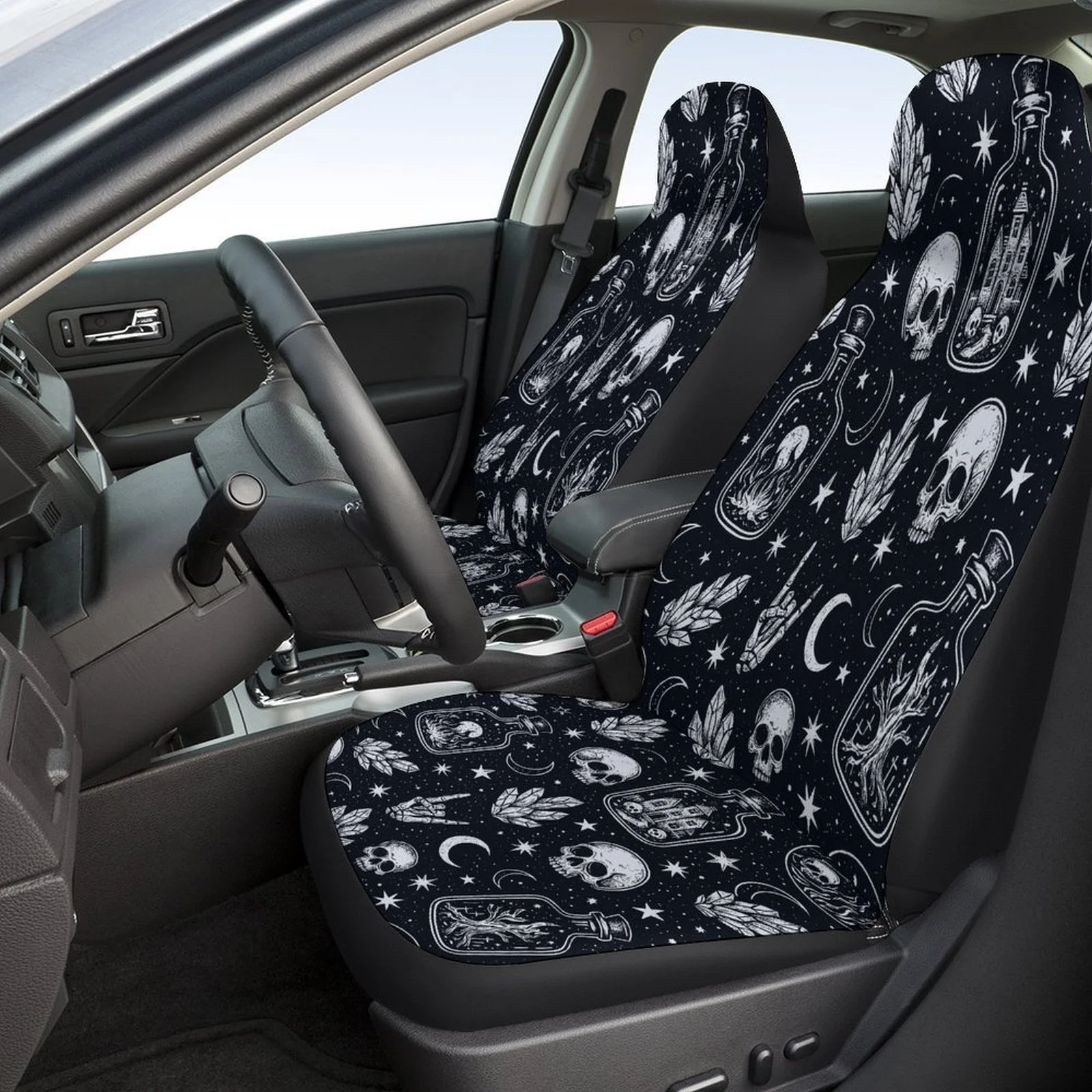 Gothic Celestial Fantasy Themed Car Seat Covers Set For Most Cars, Fashionable Comfortable Decorative Car Seat Protector Covers