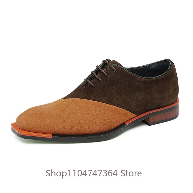 Men's Genuine Leather British Business Formal Handmade Oxford Shoes Male Square Toe Breathable Lace Up Derby Work Shoes Youth