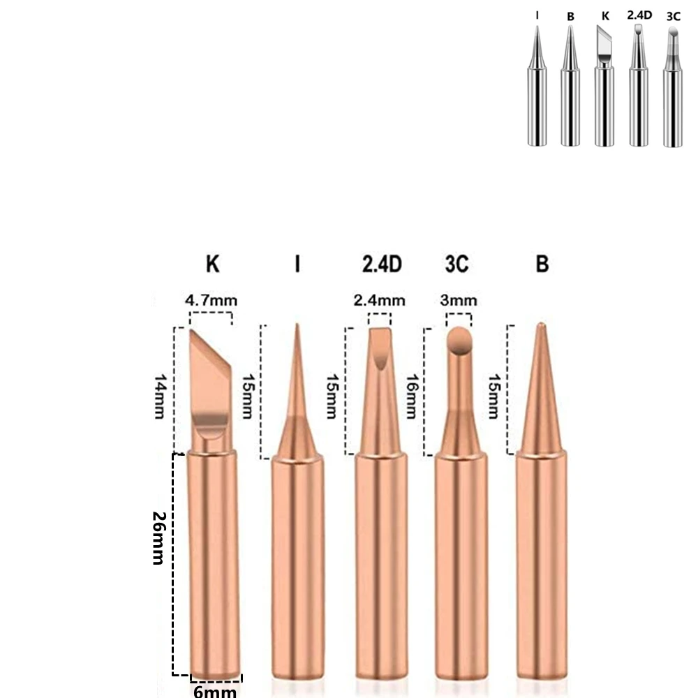 

5Pcs I+B+K+2.4D+3C soldering iron pure copper 900M soldering iron head set inside hot bare copper electric soldering iron tip