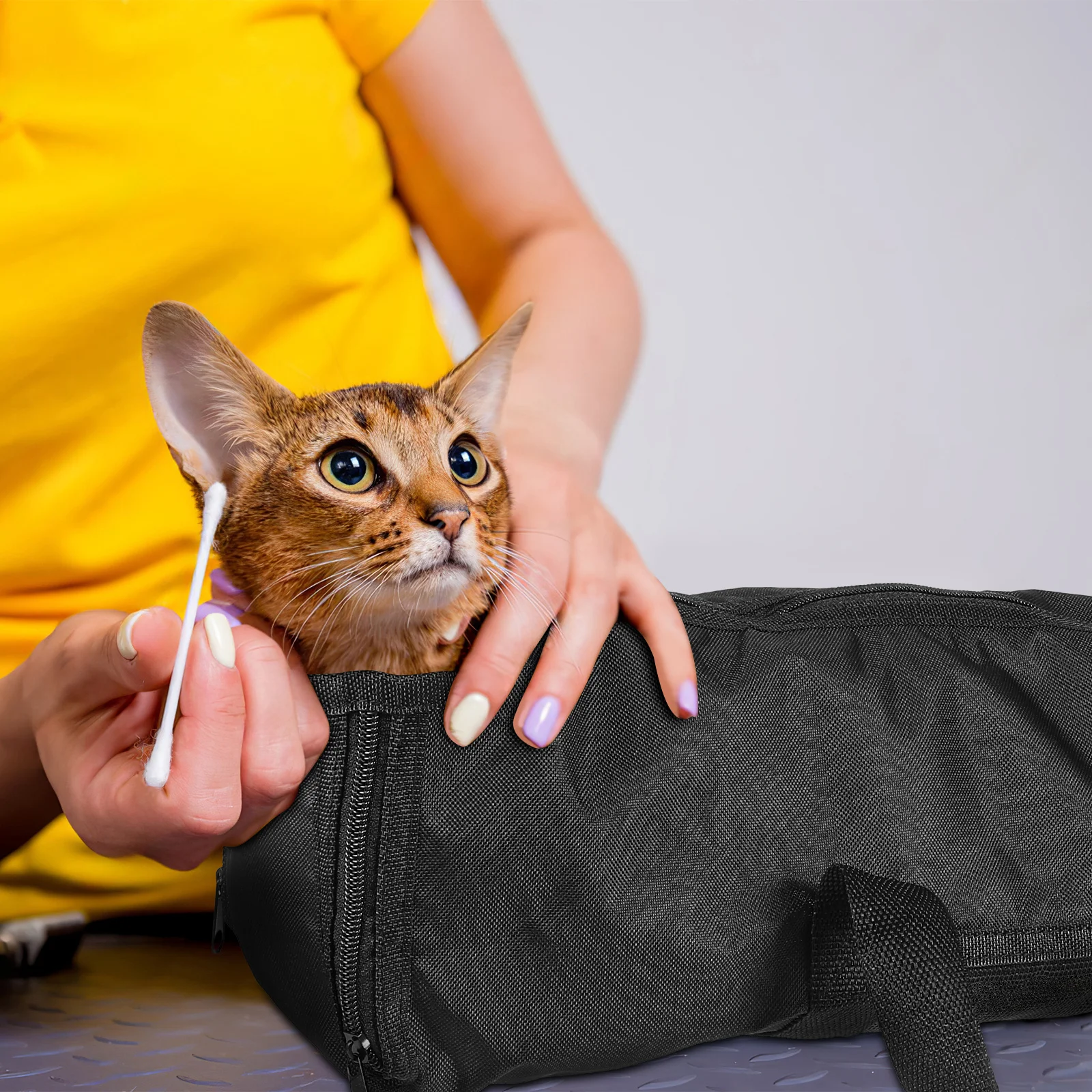 

Pet Grooming Bag Cat Nail Trimming Carrier with Fine Mesh Multiple Entry Points Sturdy Zippers for Safe Bathing and Vet Visits