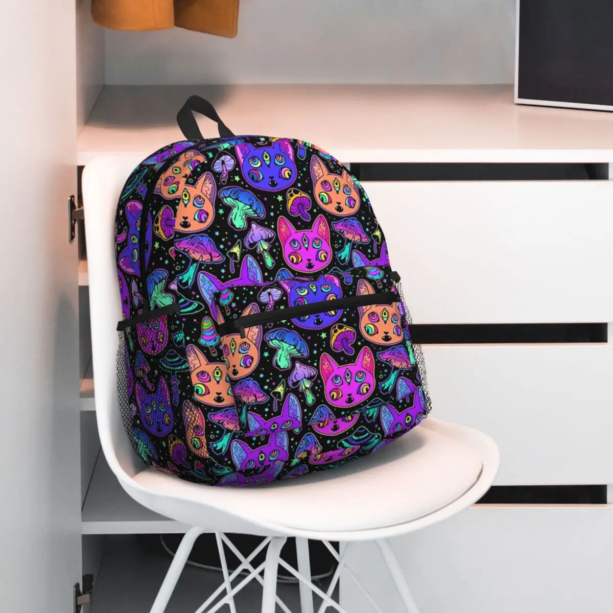 

Halloween Trippy Eyes Black Cat Mushrooms Student Backpack School Bag Hiking Travel Daypack for Men Women Bookbag Shoulder Bags