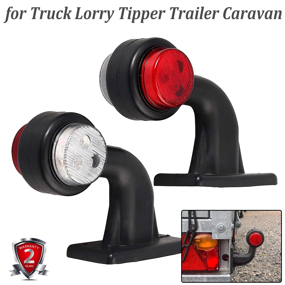 

X2 Truck Trailer LED Elbow Rubber Side Marker Light White Red Outline Clearance Indicator Lamp For Lorry Van Caravans Multi Volt