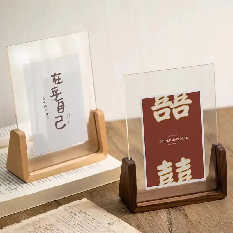 Walnut/Beech Creative Photo Frame Acrylic U Shape Transparent Frame Desktop Wood Wedding Pictures Frame Decor