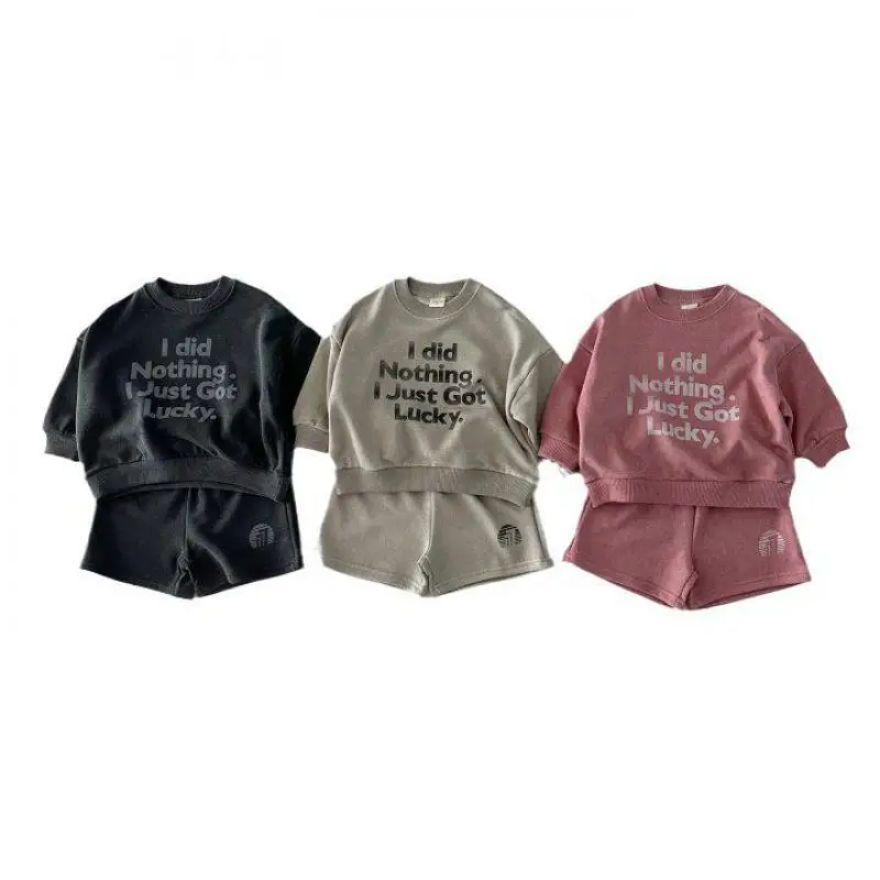 Sweat-shirt et short College lettres pour bébé, ensemble de vêtements à manches longues pour garçons et filles, tenues décontractées pour