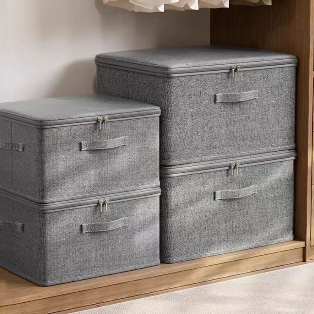 Large Capacity Foldable Fabric Storage Box with Lid Portable Handles Stackable Storage Bin for Clothes Bedroom Closet Organizer