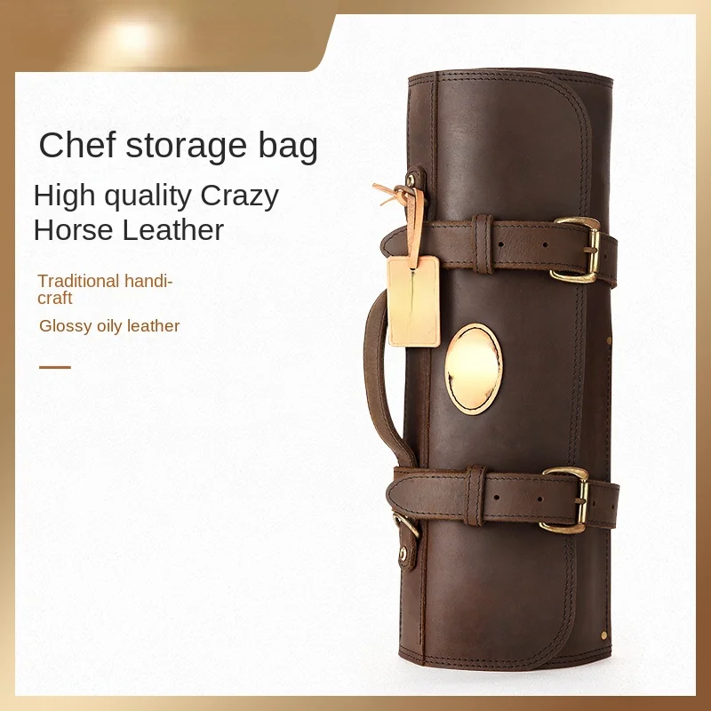 Leather knife storage bag Chef kitchen knife bag Large capacity knife bag Western restaurant chef knife bag Real leather bag