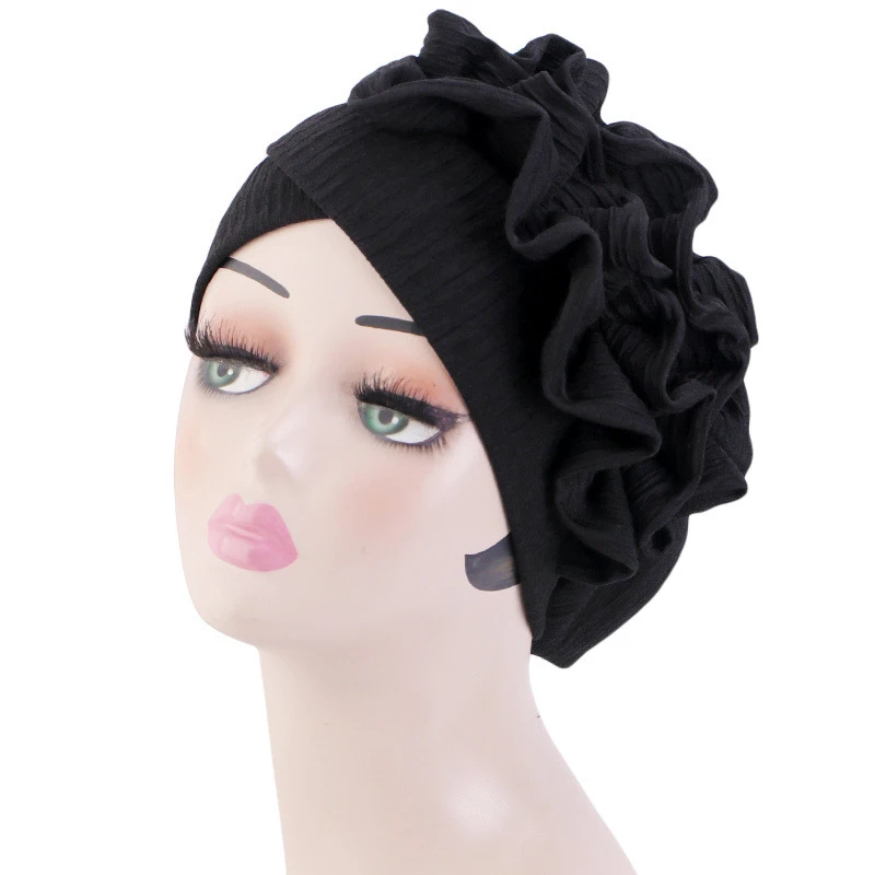 2024 New Ruffles Turban Women Muslim Hijab Stretch Bonnet Beanie Chemo Cap Headscarf Head Wrap Hair Loss Headwear Turbante Mujer