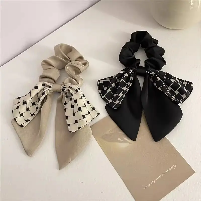 

1pc Simple plaid ribbon, large intestine headband, elegant bow headband, hair accessory, Korean zip tie, rubber band hair rope