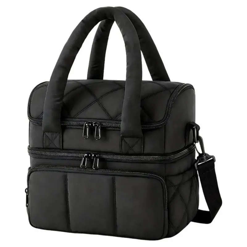AWAH Lunch Bag Double Deck Insulated Lunch Box Water-Resistant Fabric, Quilted Design, Dual Compartment, Comfortable Handle