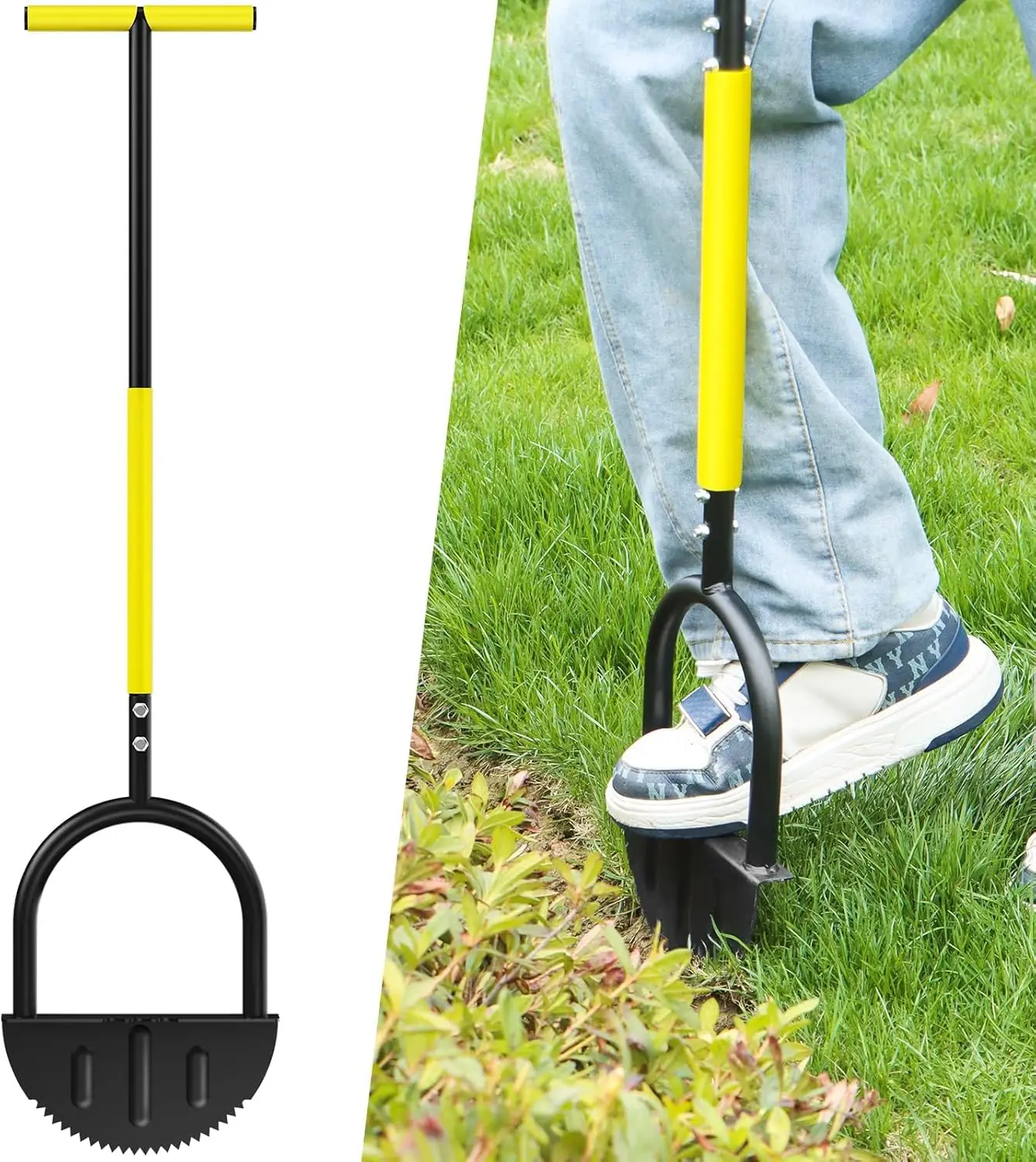 Manual Carbon Steel Edge Trimmer Scoop with Handle Half-Moon Shaped Lawn Edging Machine Sawtooth Hand Lawn Trimming Tool Step Ed