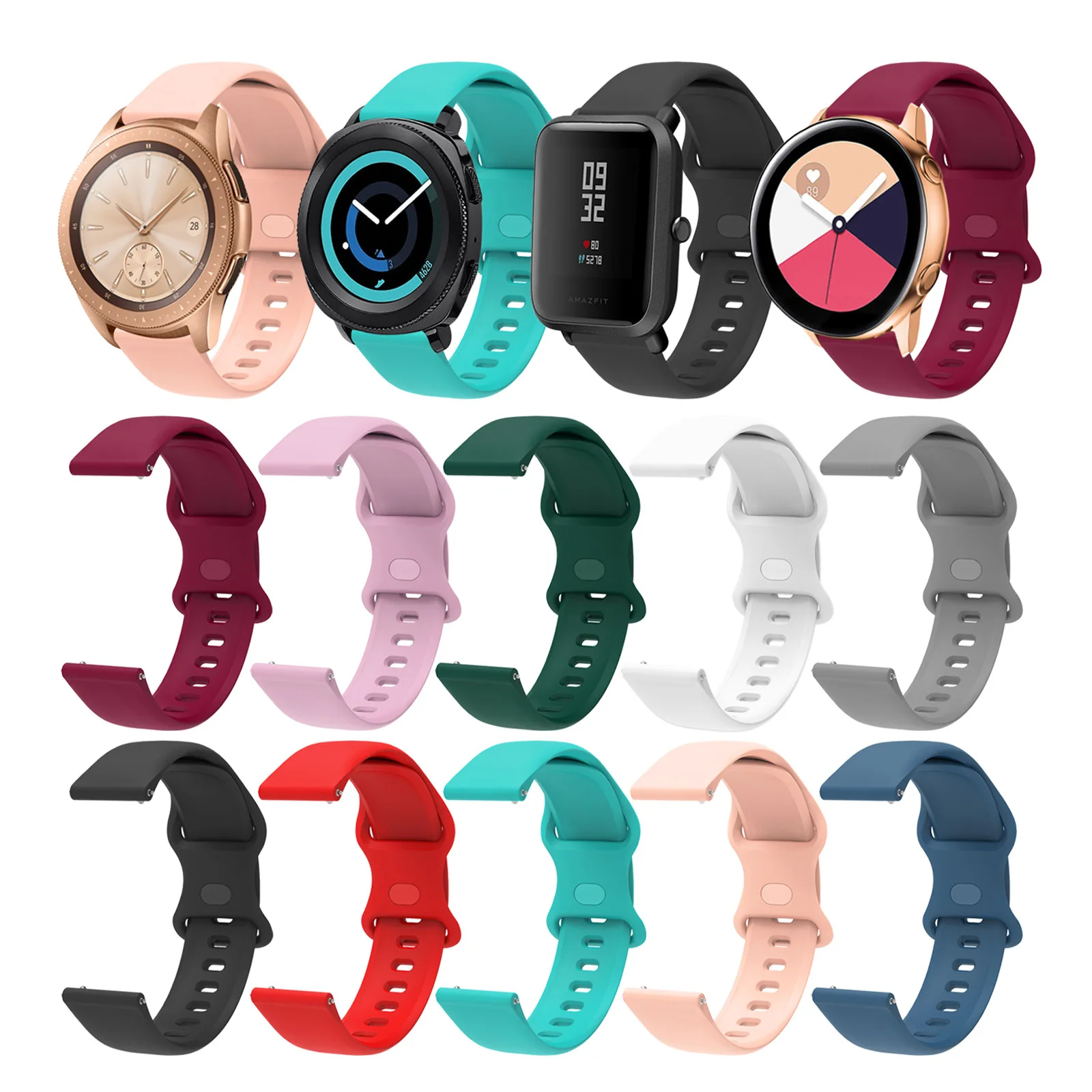22mm Silicone Watch Strap For Huami AMAZFIT BALANCE/CHEETAH Pro Band Amazfit BIP 5 GTR 4 3 Pro 2E 47mm/Stratos 3 2 Wristbands