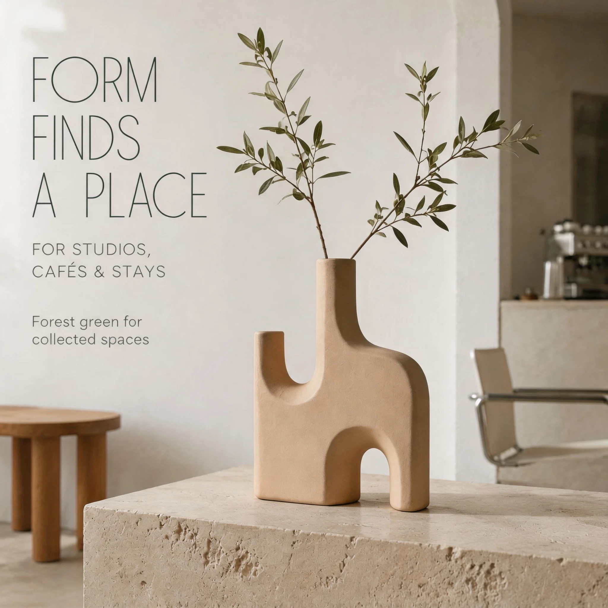 Arch Structure Dual Stem Rough Texture Sculpture Vase Decor Matte 3D Printed PLA Material Brutalist Wabi Sabi Style for Traverti