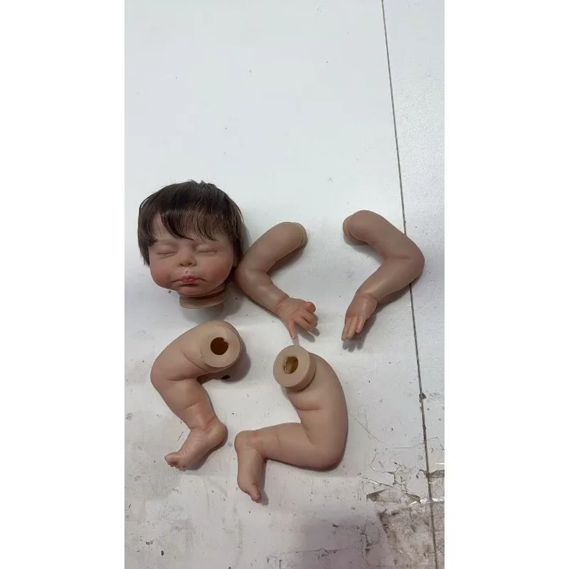 19inch Dark Skin Sleeping Doll Kit Christopher Already Painted Unfinished DIY Doll Parts with Rooted Black Hair