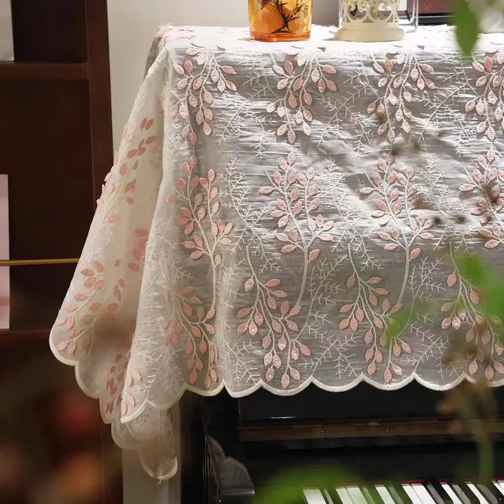 French Retro Lace Embroidered Piano Cover Towel Electronic Keyboard Towel Cloth  Dust Cover American Home Piano Cover Cloth