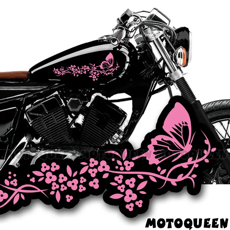 Flame Eagle Sakura Butterfly Sticker Set 2PCS Matte Waterproof Removable Vinyl Decal Motorcycle Helmet Tank Scooter Bike Decor