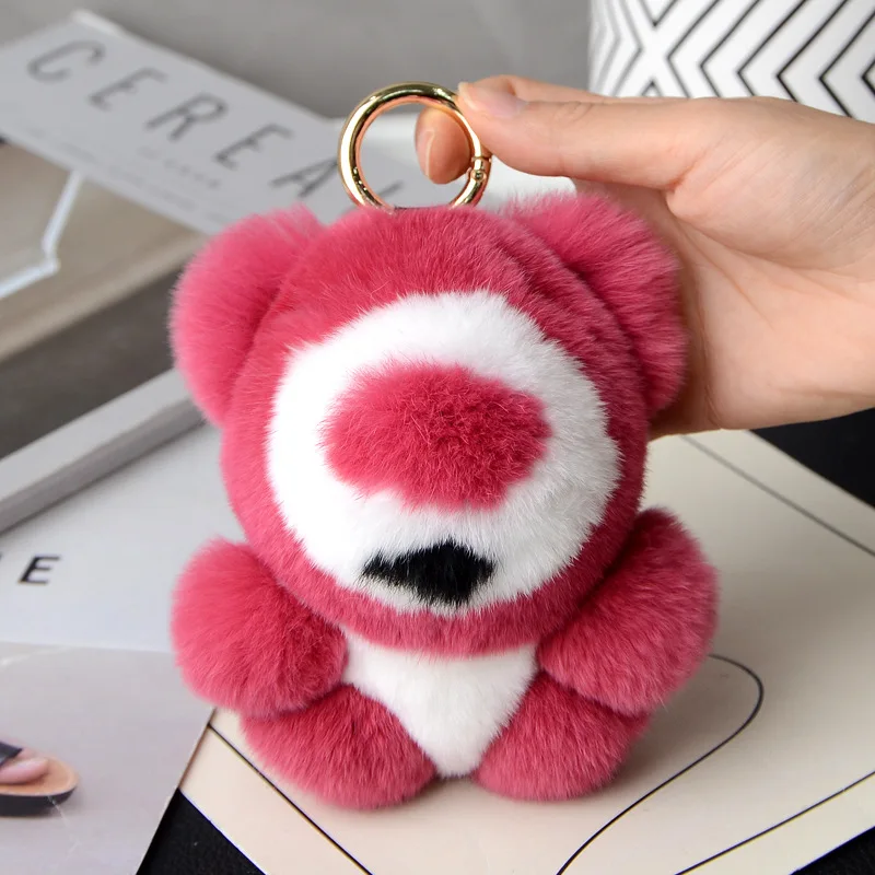 

2025 Women Lovely Cute Bear Doll Mink Fur Keychain Charm Fashion Plush Car Key Pendant Keyrings Chain Bag Party Favor Jewelry