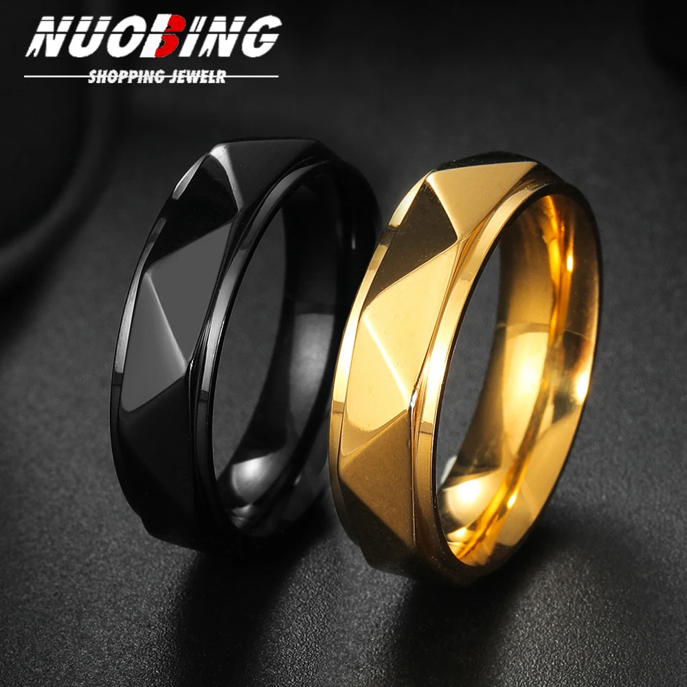 

8mm Ring Wide Faceted Cut Geometric Wedding Rings Punk Style For Men Jewelry Anillos Accessories