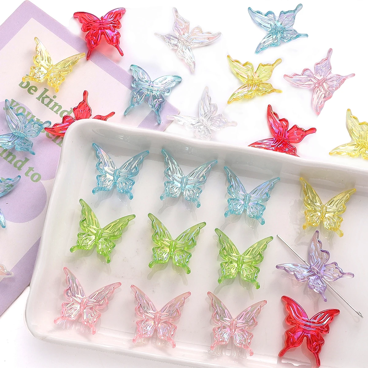20pcs Acrylic Clear AB Color Butterfly Beads Loose Spacer Beads Charms For Crafts DIY Necklace Bracelet Jewelry Making Materials