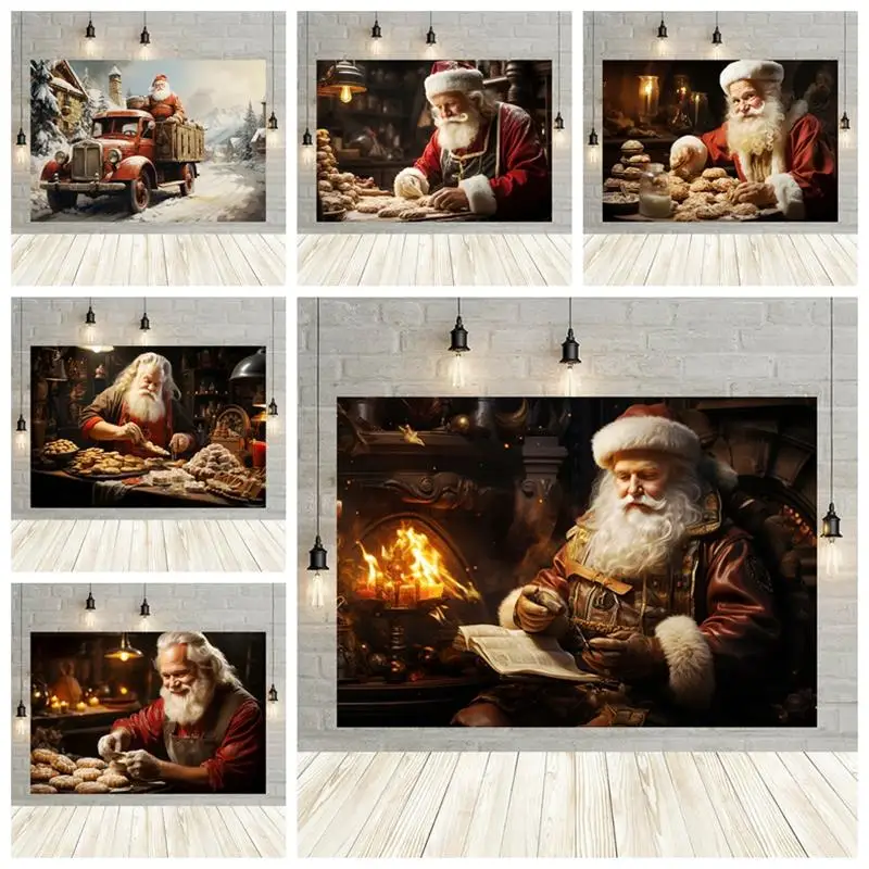 

AI Christmas Santa Claus Backdrops For Photography Baby Photo Photographic Xmas Family Party Decor Background Studio Shoots Prop