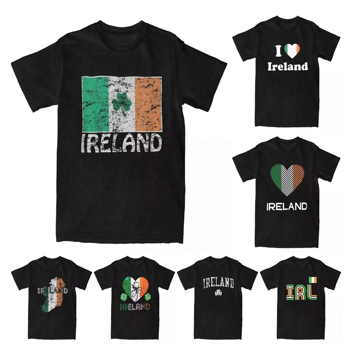 Men T-Shirt Distressed Ireland Flag Shamrock Cool Irish Flags Vintage Cotton Tees St. Patrick's Day T Shirt Clothing Gift Idea