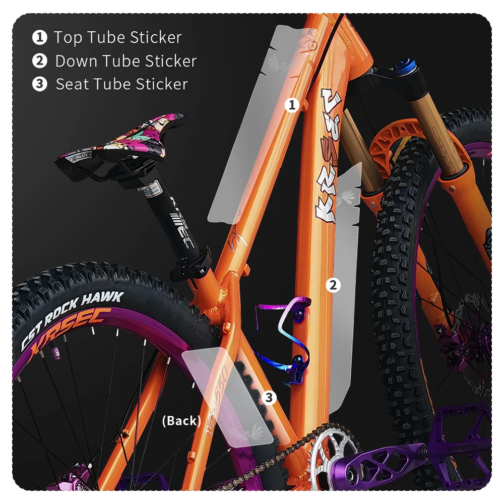 KRSEC Fahrradrahmen Kurze Transparente Schutzaufkleber MTB Fahrrad PVC-Schutzfolie Fahrradrahmen Unterrohr-Schutzaufkleber – Detail 3