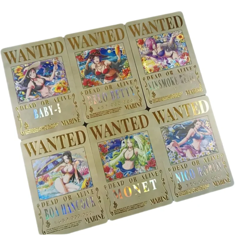 

6Pcs/set One Piece Cards Boa Hancock Robin Wanted Warrant Series Anime Game Characters DIY Collection Cards Toys Gift