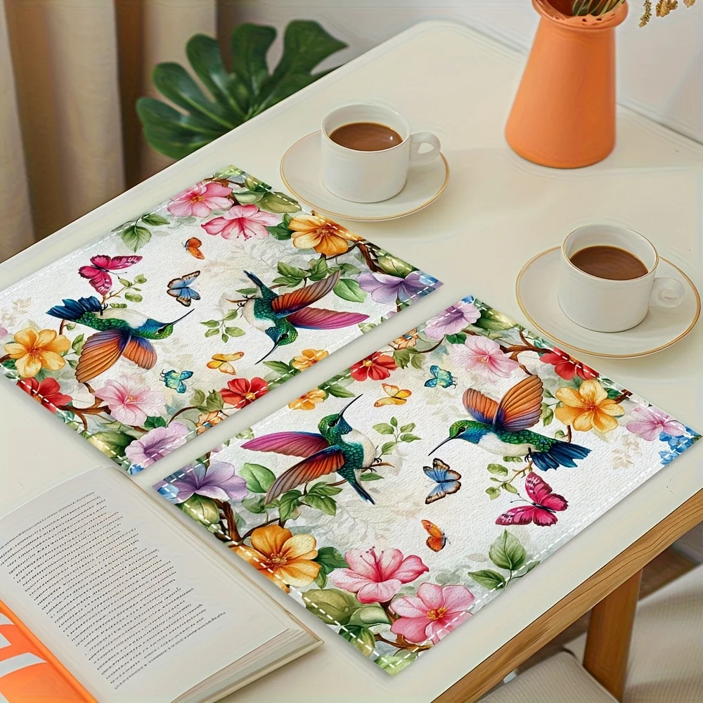 Of 4 Placemats Featuring Hummingbirds and Floral Designs, Perfect for Restaurant Decor, Party Essentials,