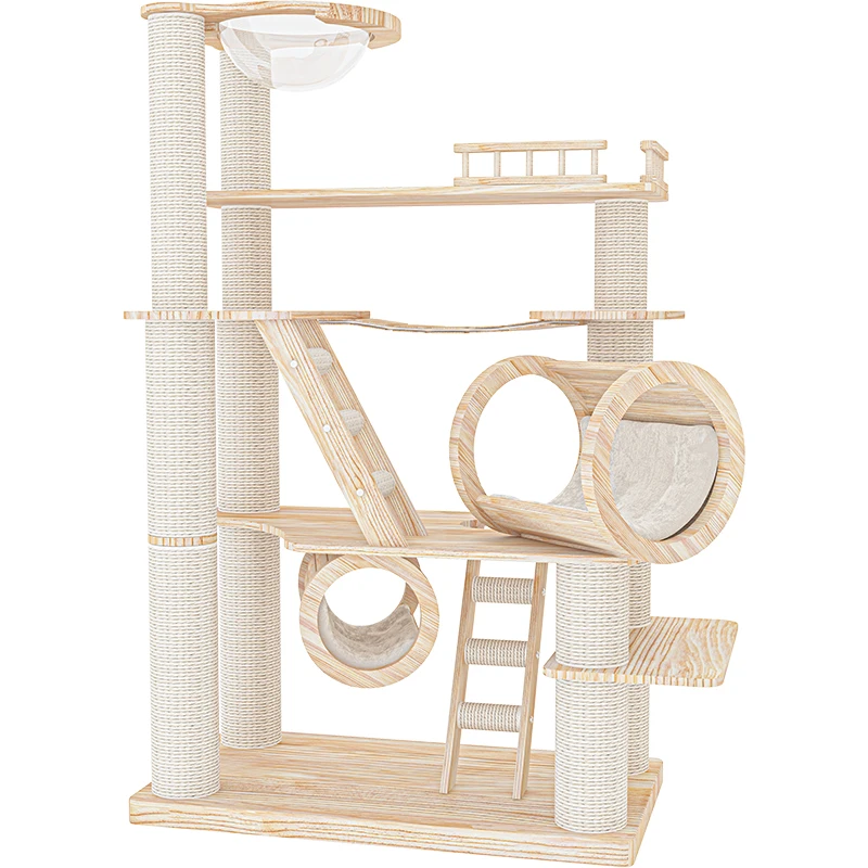 Multi-Level Cat Trees Sisal-Covered Maine Coon Cat Tree Wooden Tower Condo for Kittens Large Cat